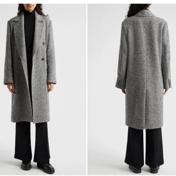 Vince Herringbone Wool-Blend Double-Breasted Coat - Picture 1 of 14